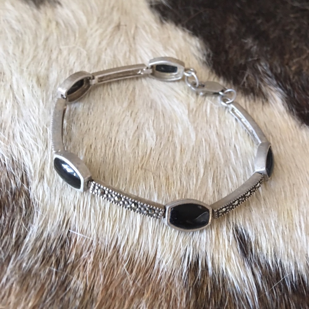 Vintage Sterling Black Onyx Marcasite Bracelet